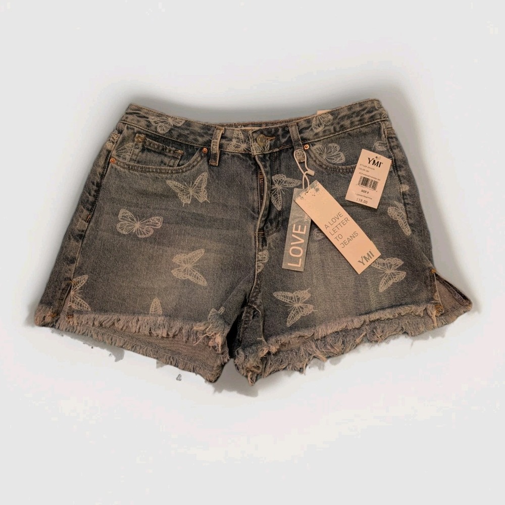 YMI Los Angeles Blue Butterfly Denim Jean Cutoff Shorts Size 9/29 S314376